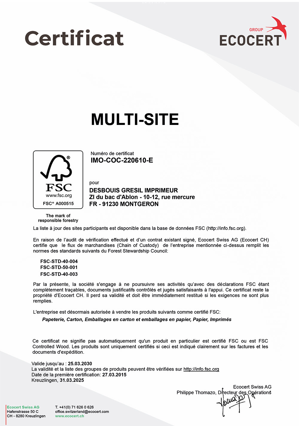 Certificat FSC