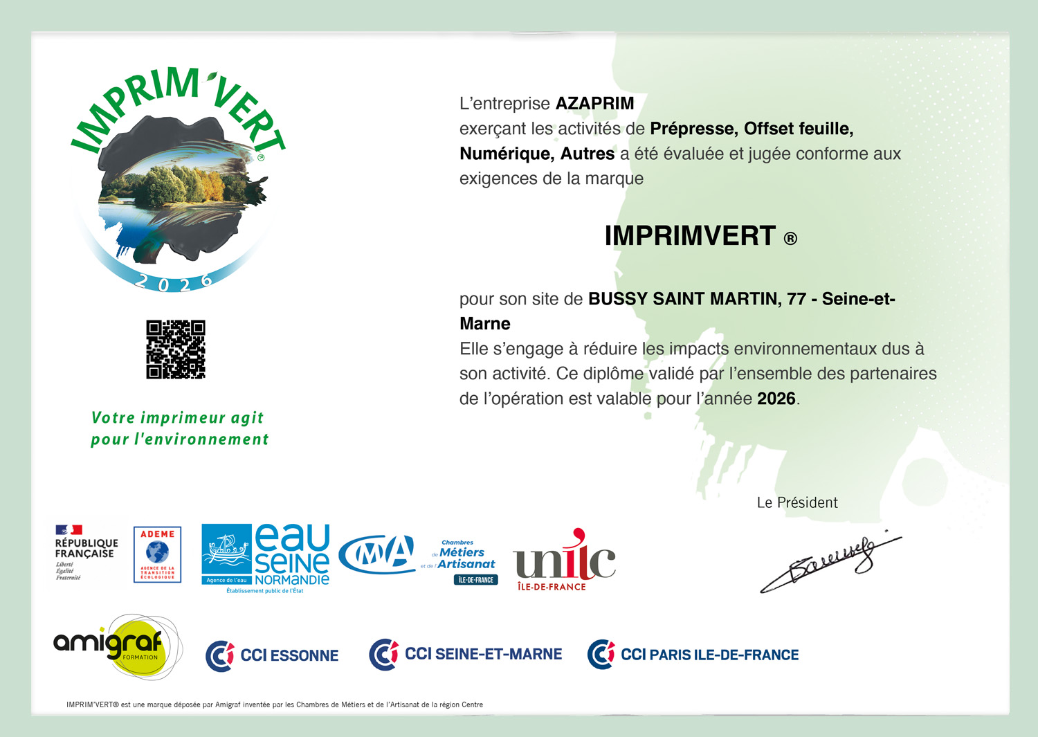 Certificat Imprim'Vert Azaprim
