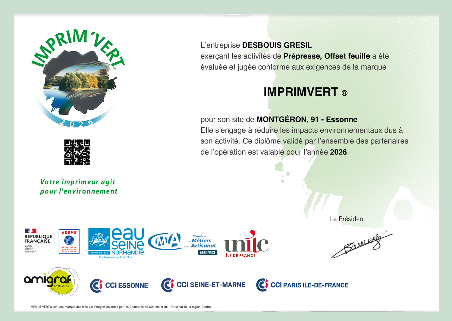 Certificat Imprim'Vert Desbouis Grésil